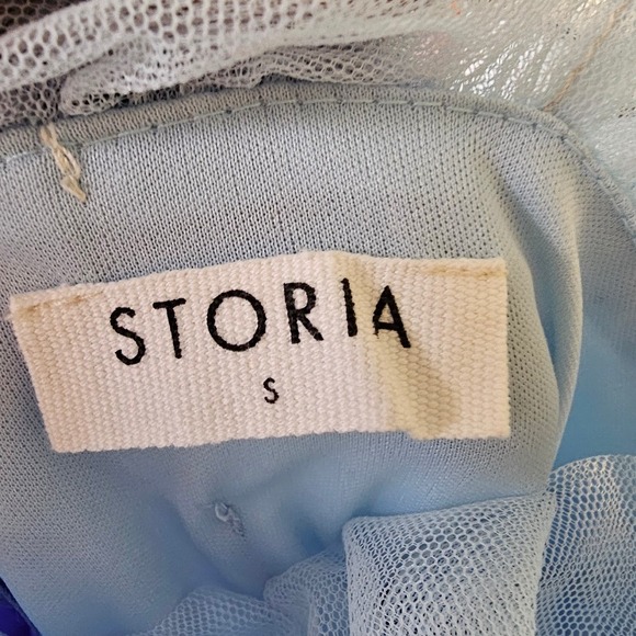 Storia Blue Ombre Colorblock Tulle Ruffle Layered Mini Dress Size Small - Picture 6 of 7